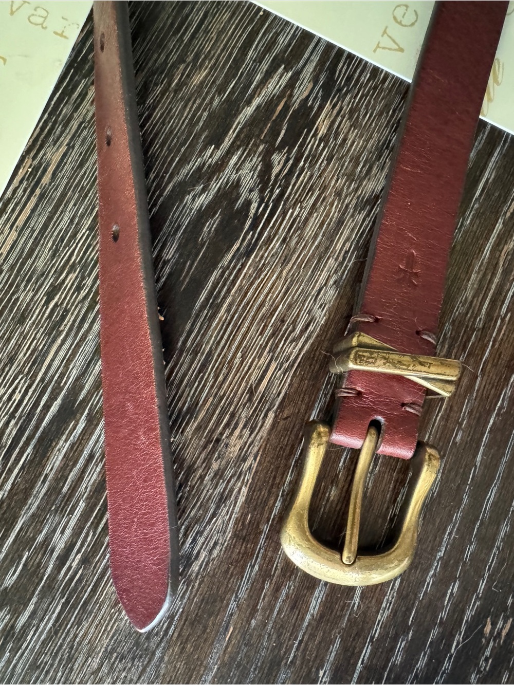 Frye Leather Belt in Burgundy with Antique Brass Buckle